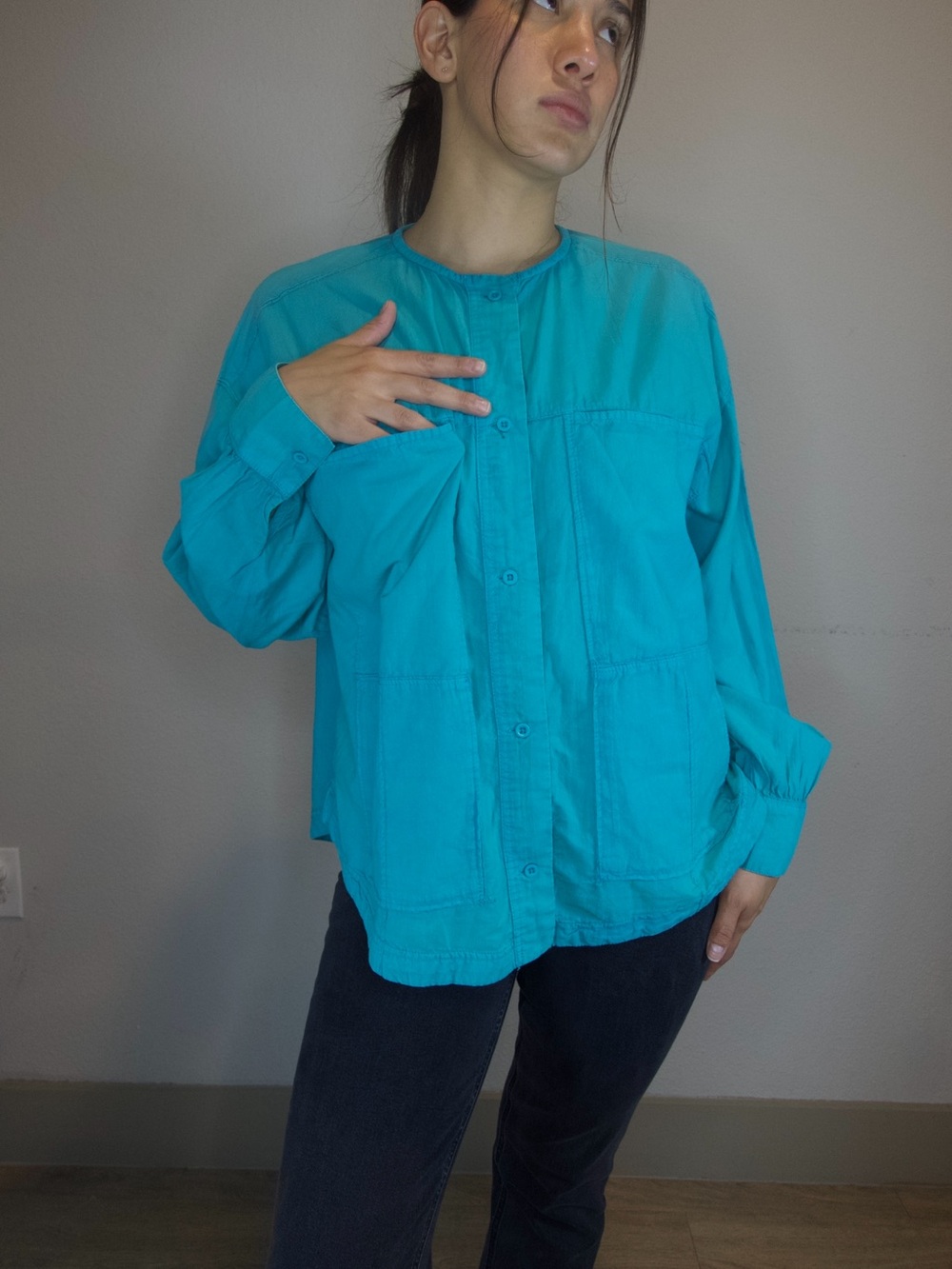 Free People Intimately Golden Hour House Shirt Blue Fizz Size S